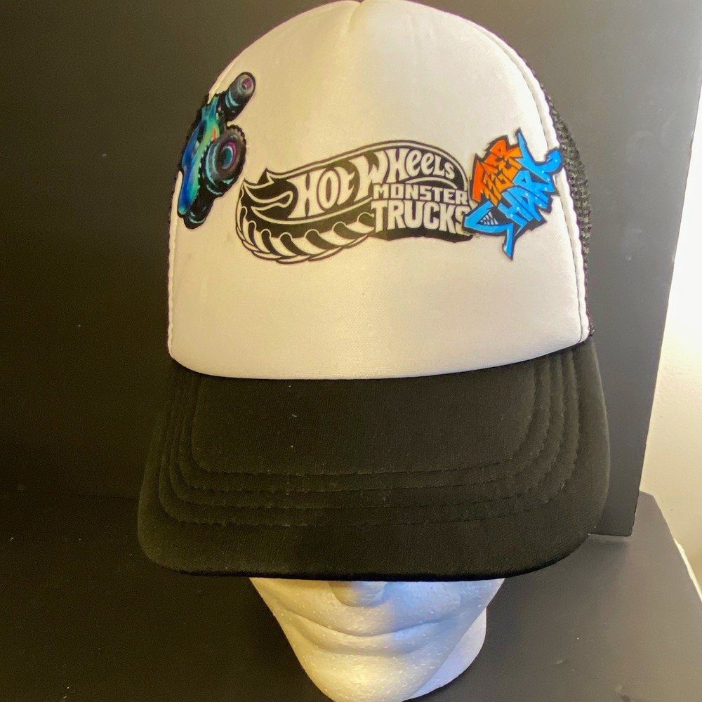 Hot Wheels Monster Trucks Mega Wrex Trucker Hat Adjustable Mesh Back Black/White